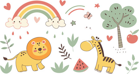 cute hand drawn doodle vector set,a seamless vector doodle illustration in black and white. love, Natural , firework, cloud, weather, rainbow, snow, heart and creative design vector collection.