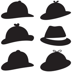 detective hat Line Art Illustrations , Collection of detective  Hat Silhouettes