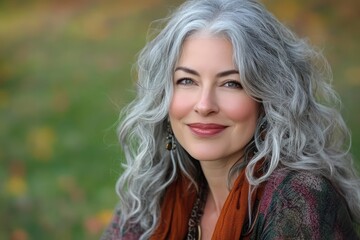 Smiling older woman with gray hair and beard