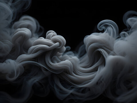 Abstract swirling grey smoke on black background - Powered by Adobe