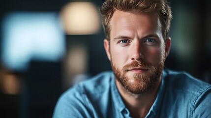 Obraz premium Focused programmer in casual attire, deep in thought, with a dramatic side light. Capturing the essence of concentration and creativity in modern w