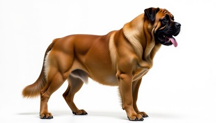 Obraz premium Majestic mastiff, powerful stance, white background, companion dog, expression, gentle giant