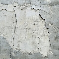 Weathered concrete wall with prominent cracks and peeling plaster, showing texture and age