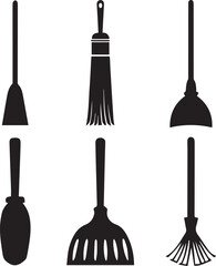 Naklejka premium cleaning broom logo design set, broom vector illustration set, broom silhouette vector isolated on white background