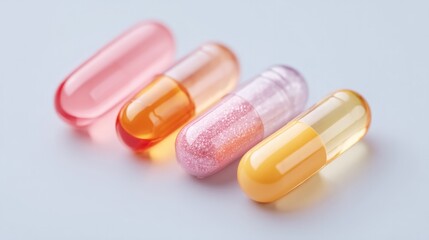 close-up of various modern medications arranged neatly on plain surface