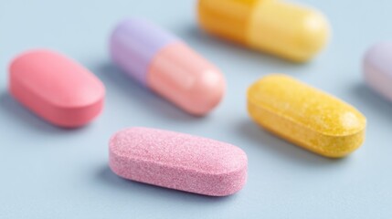 close-up of various modern medications arranged neatly on plain surface