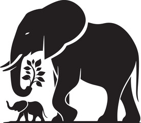 Black vector illustration of a wild elephant silhouette, perfect for animal and nature-themed designs
