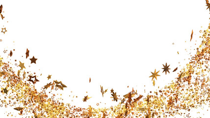 Beautiful golden stars and glitter on white. Perfect for holidays, celebrations, and festive designs.