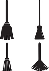 Naklejka premium cleaning broom logo design set, broom vector illustration set, broom silhouette vector isolated on white background