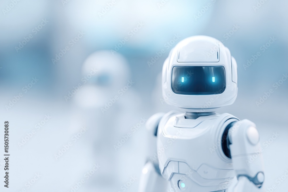 Poster incorporate concept of societal robotization with blurred figures in background