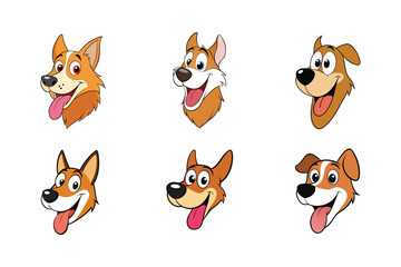 set of funny dogs, Colorful Cartoon Dog and Wolf Heads Set 