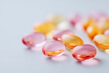 minimalistic arrangement of various modern medicine pills scattered on white background with ample copy space