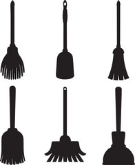 Naklejka premium cleaning broom logo design set, broom vector illustration set, broom silhouette vector isolated on white background