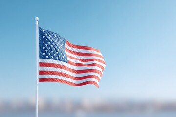 minimalistic image of american flag against clear blue sky