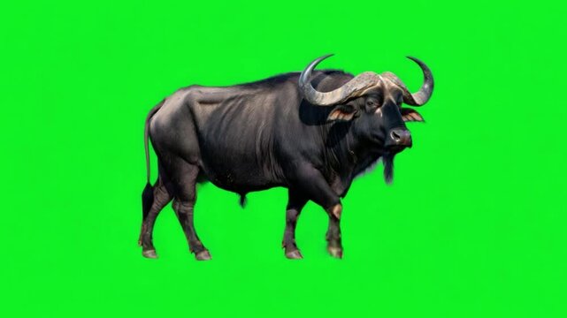 Majestic Water Buffalo Standing Proudly Against a Bright Green Background in Vibrant Colors