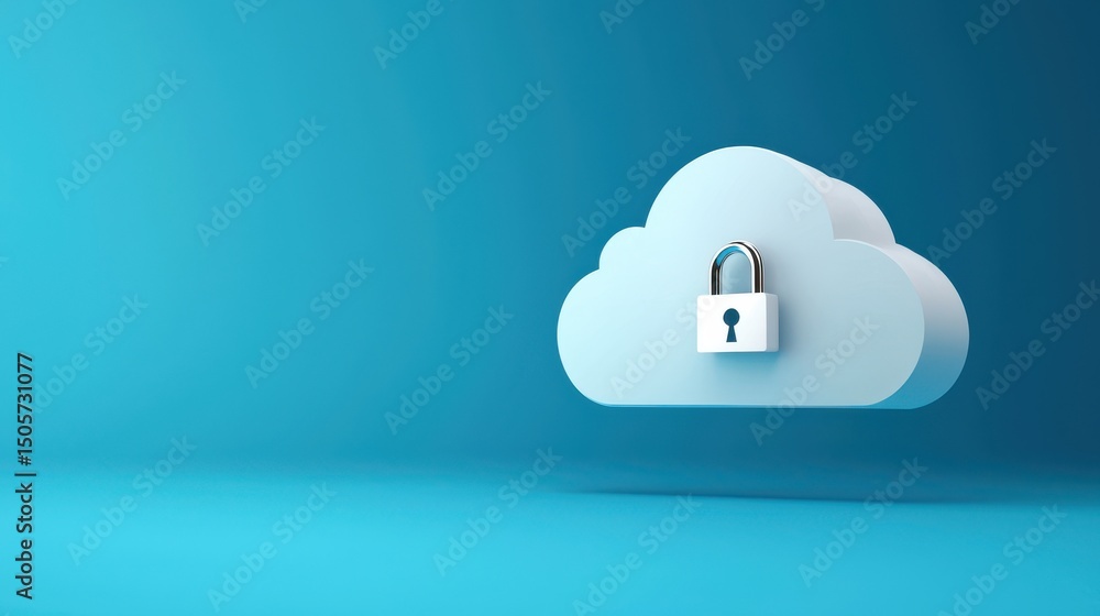 Poster a digital cloud shaped icon with a locked padlock symbol representing secure cloud storage and data 
