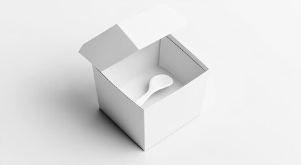 Open white box with spoon inside