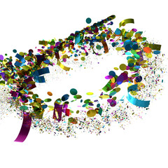 Festive explosion of colorful confetti and ribbons, perfect for party, celebration, or carnival backgrounds.