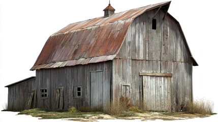 Barn house with wooden planks and metal roof, rural architecture, isolated on white background --chaos 20