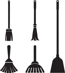 Naklejka premium cleaning broom logo design set, broom vector illustration set, broom silhouette vector isolated on white background