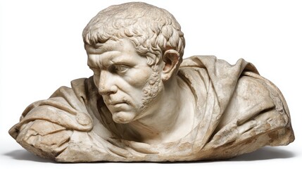 Bust of roman emperor in marble, classical proportions, detailed carving, isolated on white background --chaos 20