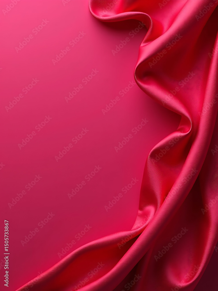 Poster draped red pink satin viva magenta colors create elegant flat lay template space design