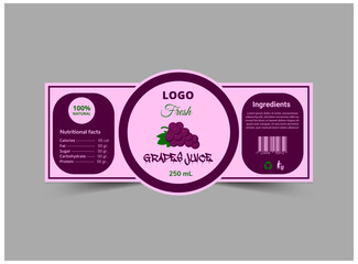 Bottle Label Grapes Juice Product Template Design Brand Name Packaging Vector Illustration