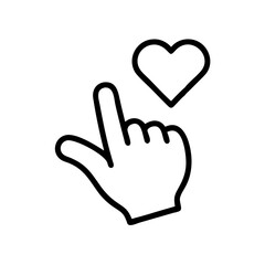Obraz premium Hand symbol pointing at heart icon in minimalist line art style 