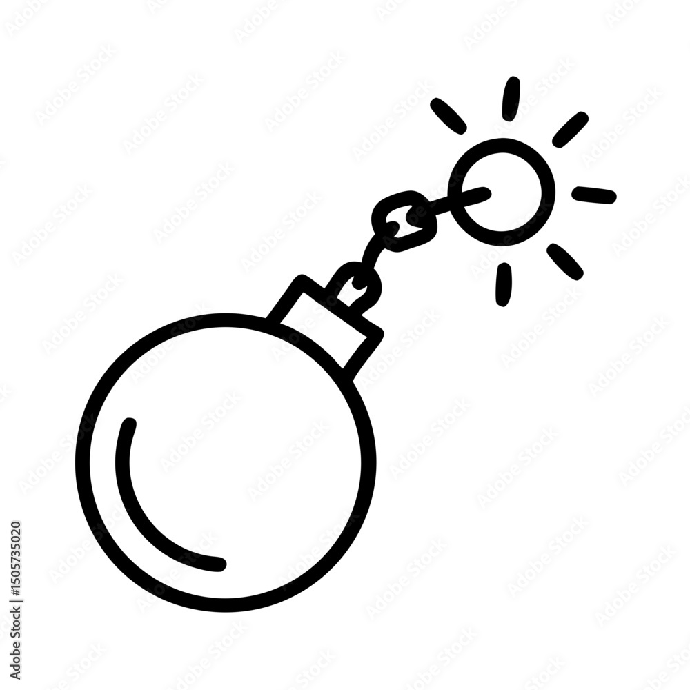 Poster wrecking ball with chain and spark in minimalist line art style