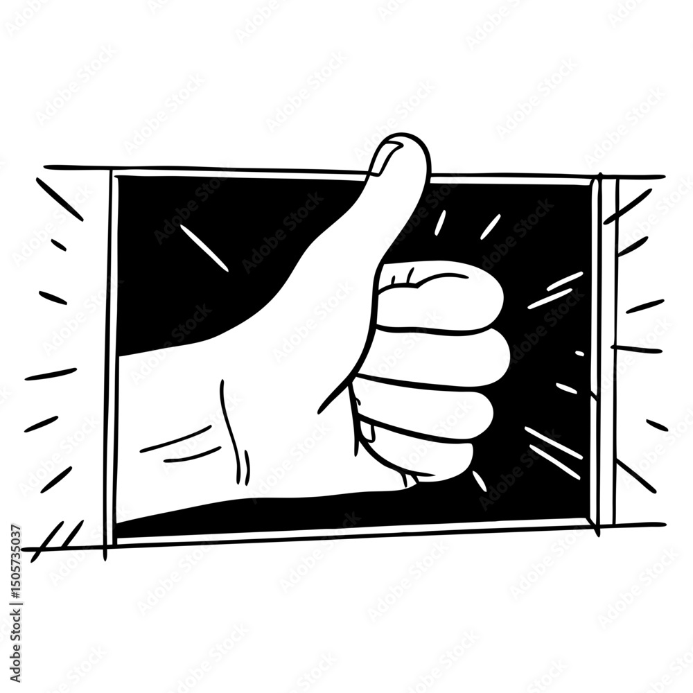 Poster hand giving thumbs up gesture within a rectangular border