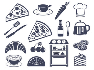Flat Food Icon Collection – Dark Blue & White Style