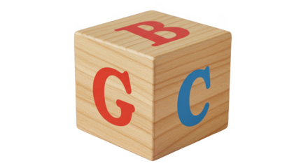 Isolated Wooden Cube Toy with Red Blue Letters and Transparent Background Illustration