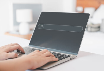 search bar in the laptop. concept of information research on the Internet online, data from websites. search engine to the browser. social media, and marketing 4