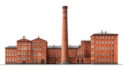 Old brick factory building with tall chimney, isolated on white background --chaos 20