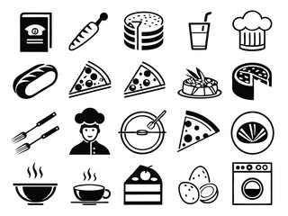 Flat Food Icon Collection – Dark Blue & White Minimalist Style