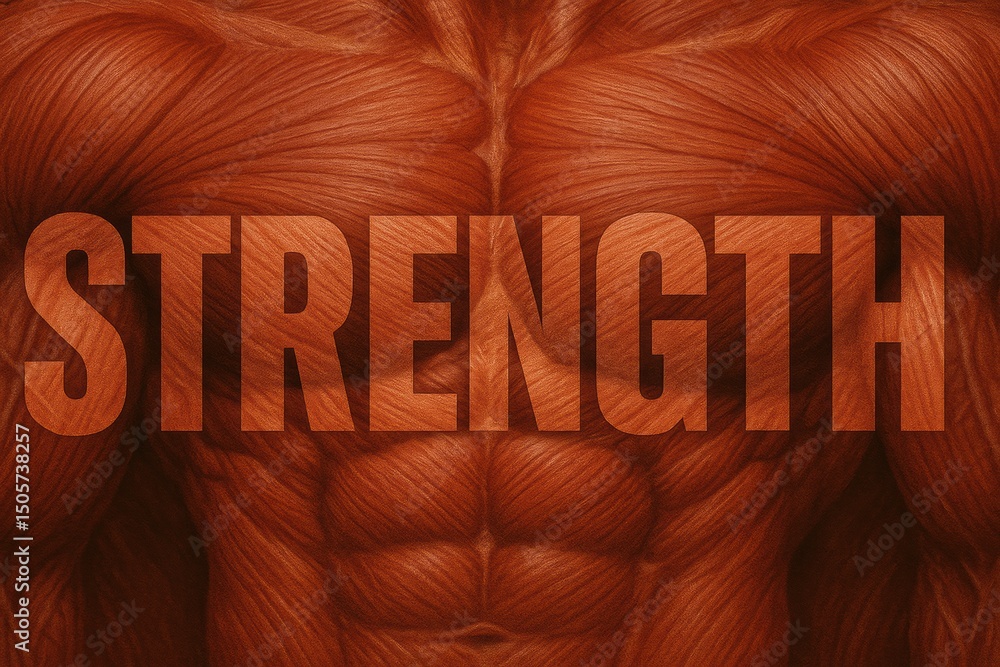 Poster representation of strength showcases muscular definition in a close-up view emphasizing the power an