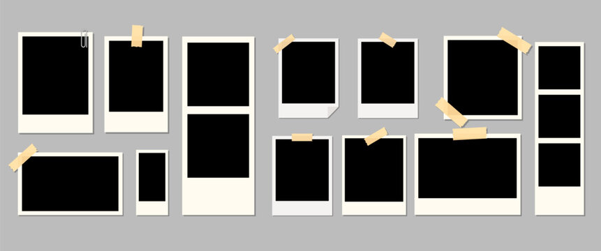 Isolated polaroid frame, Photo vector design collection, Image template, Scrapbook, Flat style photograph graphic lements for Decoration on White background, Editable