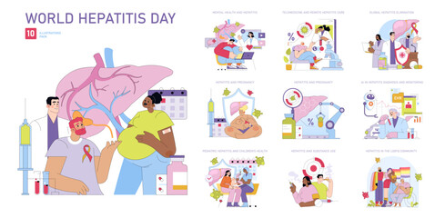 World Hepatitis Day Awareness Illustration Set