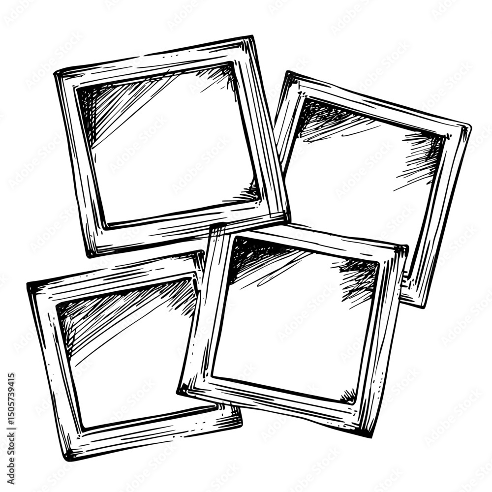 Poster collection of 9 manually created polaroid sketches in monochrome