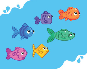 colorful fish set in kids style
