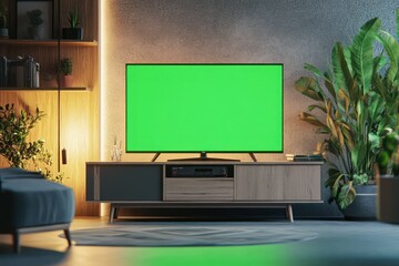 modern TV with Green Screen in Bright Modern Apartment