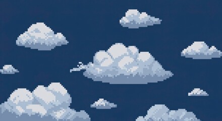 Pixel art cloudscape serene dreamy night sky digital art aesthetic