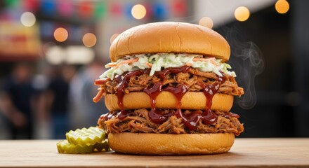 Delicious Pulled Pork Burger BBQ Sauce Coleslaw  Ultimate Comfort Food Cravings