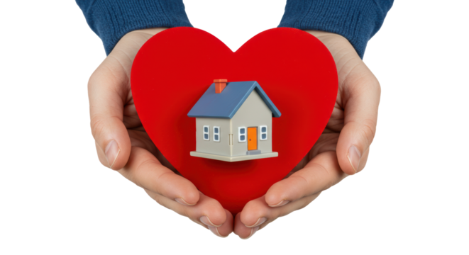 Isolated Hands Holding House on Heart