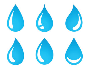 Blue water liquid droplets shapes set icons
