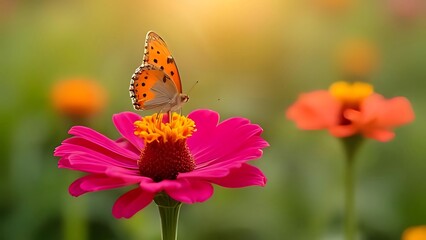 Obraz premium butterfly on zinnia flower