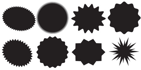 Starburst promo black sticker shape vector sale splash set. Blank starburst speech bubbles set with different color isolated on white background. Vector illustration.