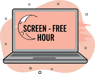 Laptop with Screen Free Hour Reminder for Digital Detox and Healthy Lifestyle Awareness vector illustration 