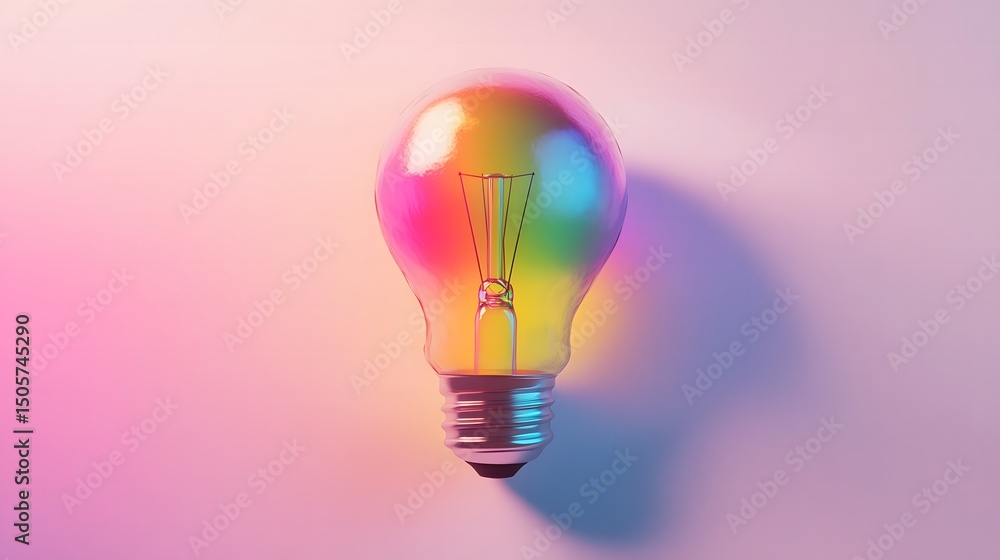 Poster bright light bulb against a soft pink background creating a whimsical and playful visual experience 