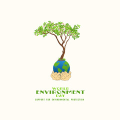 World Environment Day concept, 3d tree background. Ecology concept